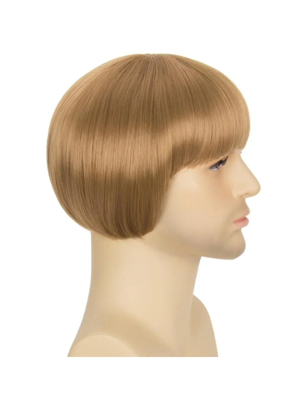 Men's Blonde Retro Bowl Cut Straight Synthetic Mushroom Hairpiece Bangs Wig